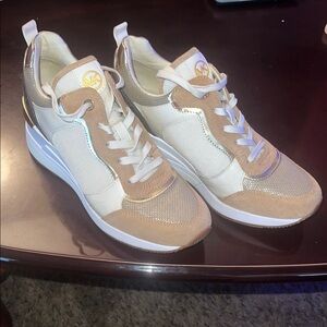 Michael Kors Tan and White Chunky Sneakers